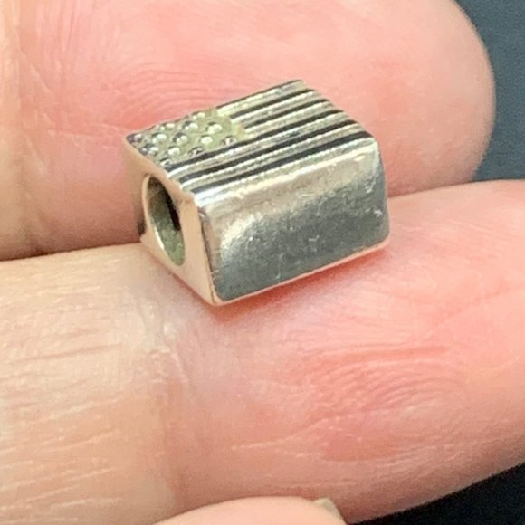 Solid Sterling Silver Stamped 925 American Flag Square Slide Charm - Picture 6 of 12